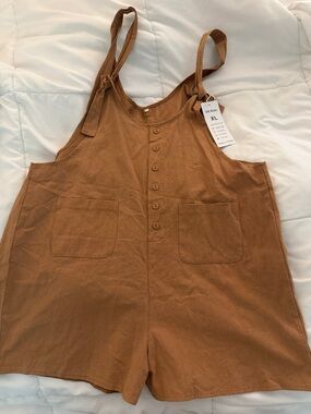 Casual Tie-Strap Romper in Caramel Brown - XL